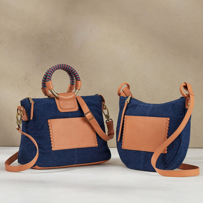 Sheila Medium Satchel In Denim Fabric - Dark Denim | HOBO