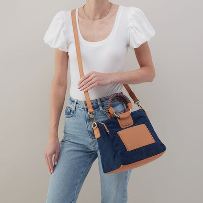 Sheila Medium Satchel In Denim Fabric - Dark Denim | HOBO