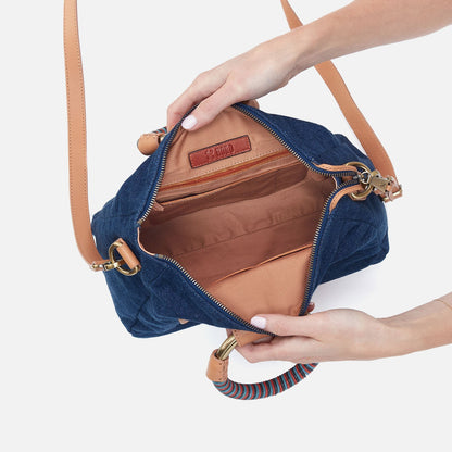 Sheila Medium Satchel In Denim Fabric - Dark Denim | HOBO