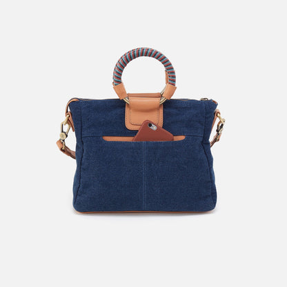 Sheila Medium Satchel In Denim Fabric - Dark Denim | HOBO