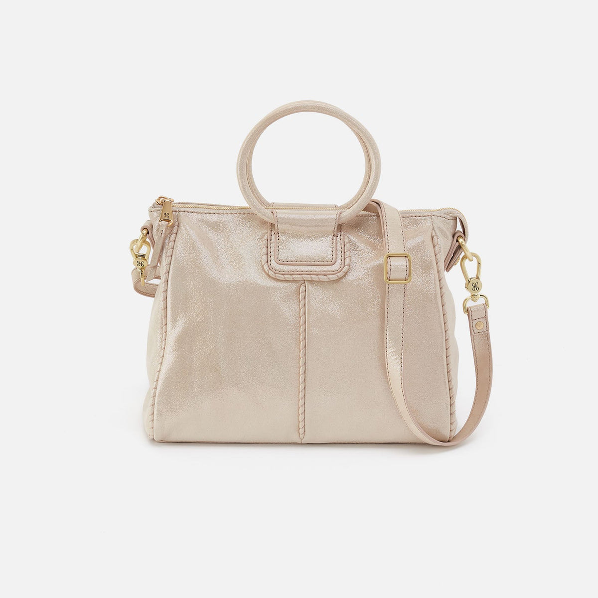 Sheila Medium Satchel In Metallic Leather - Sand Shimmer | HOBO