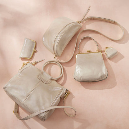 Sheila Medium Satchel In Metallic Leather - Sand Shimmer | HOBO