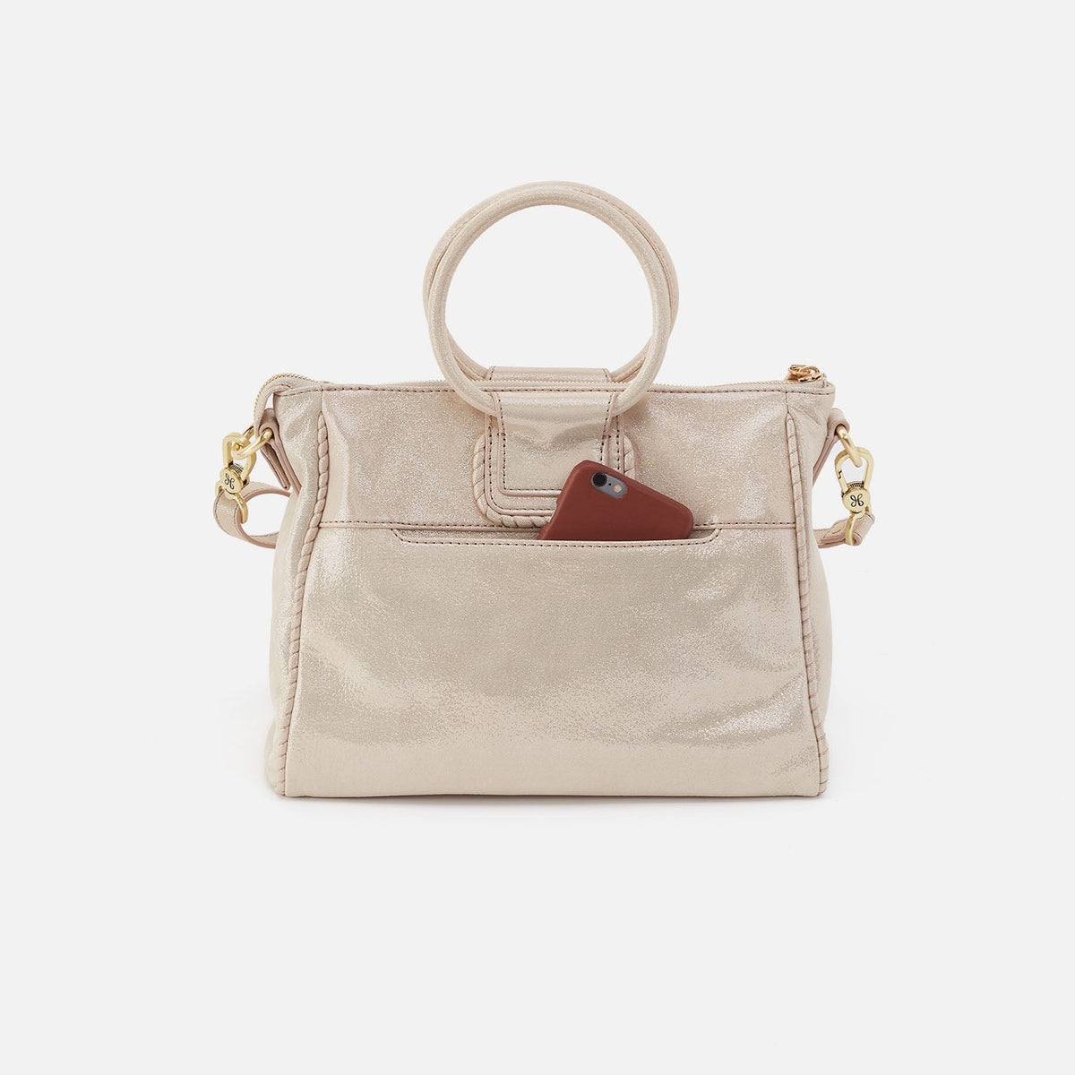 Sheila Medium Satchel In Metallic Leather - Sand Shimmer | HOBO