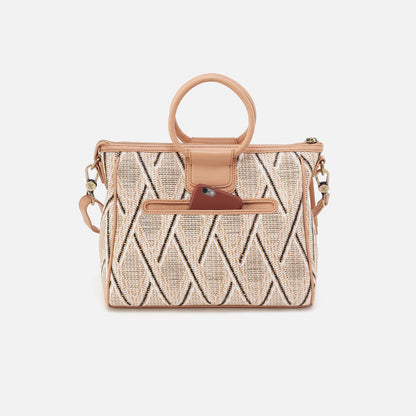 Sheila Medium Satchel In Multi Weave With Leather Trim - Cream Raffia | HOBO