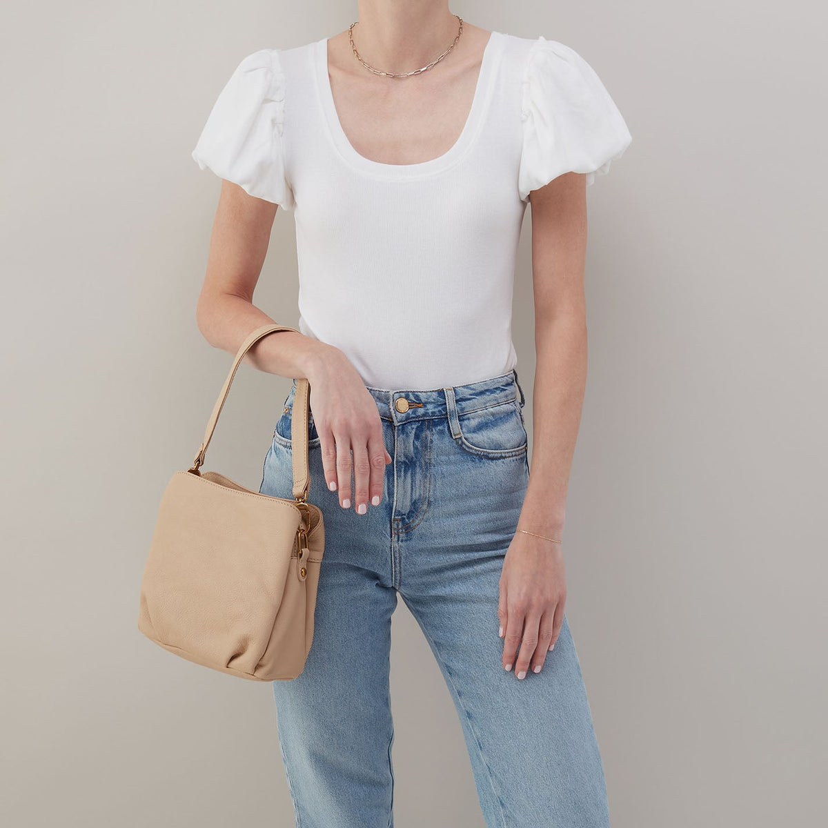 Starr Convertible Shoulder Bag in Pebbled Leather - Linen | HOBO