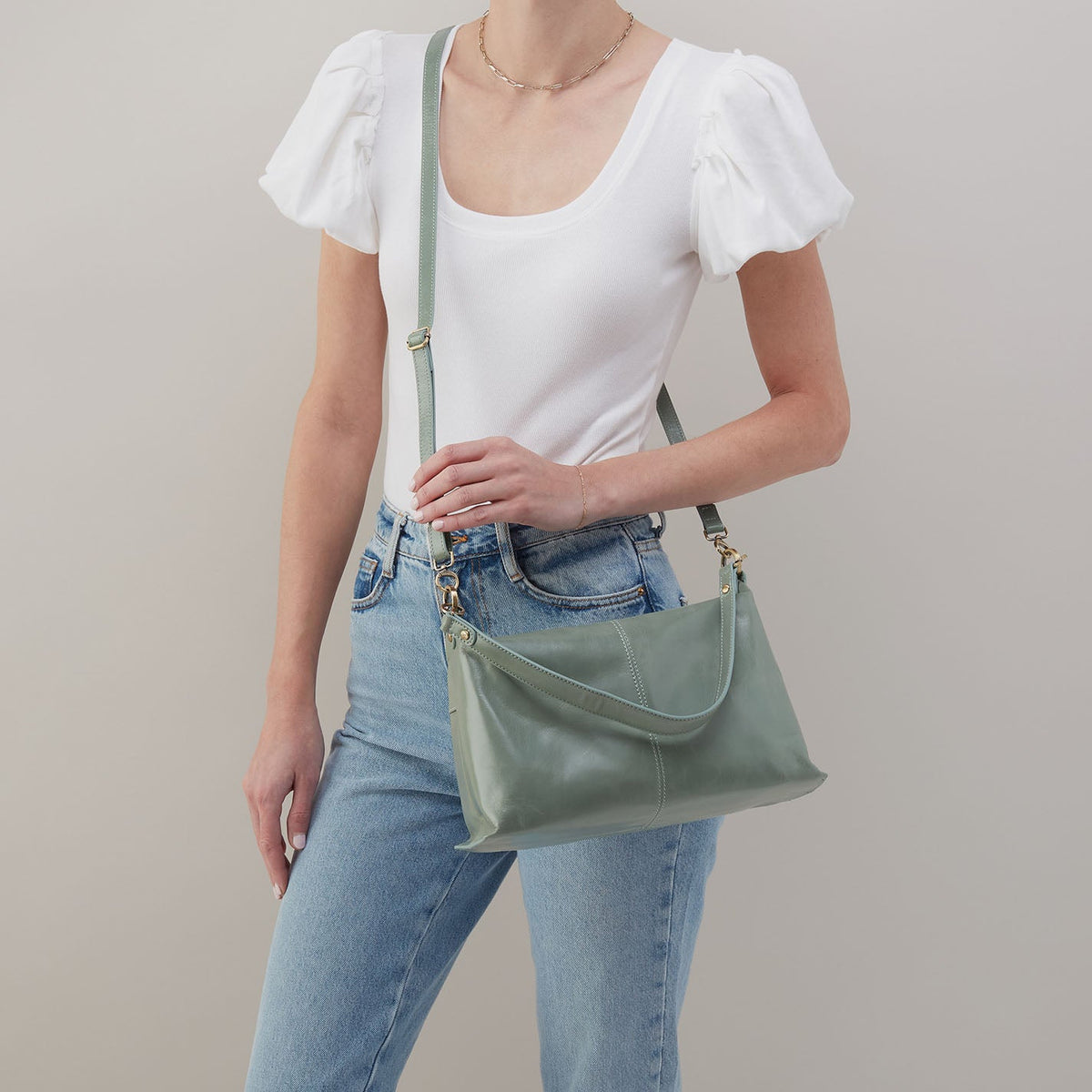 Avon Shoulder Bag In Polished Leather - Jade | HOBO