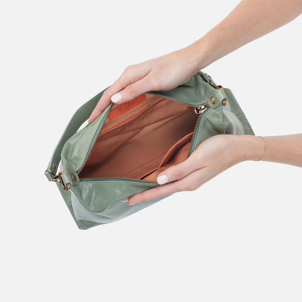 Avon Shoulder Bag In Polished Leather - Jade | HOBO