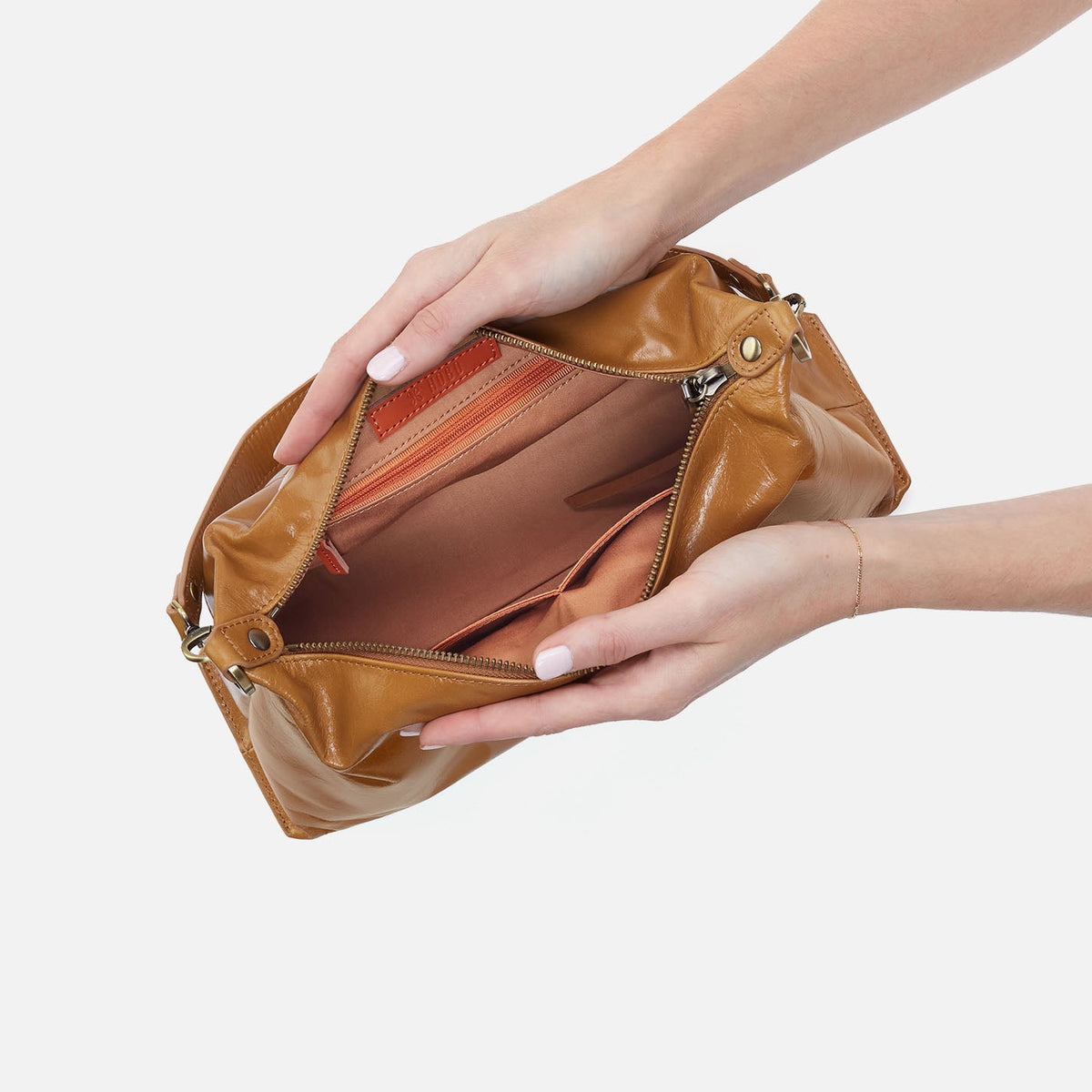Avon Shoulder Bag In Polished Leather - Natural | HOBO