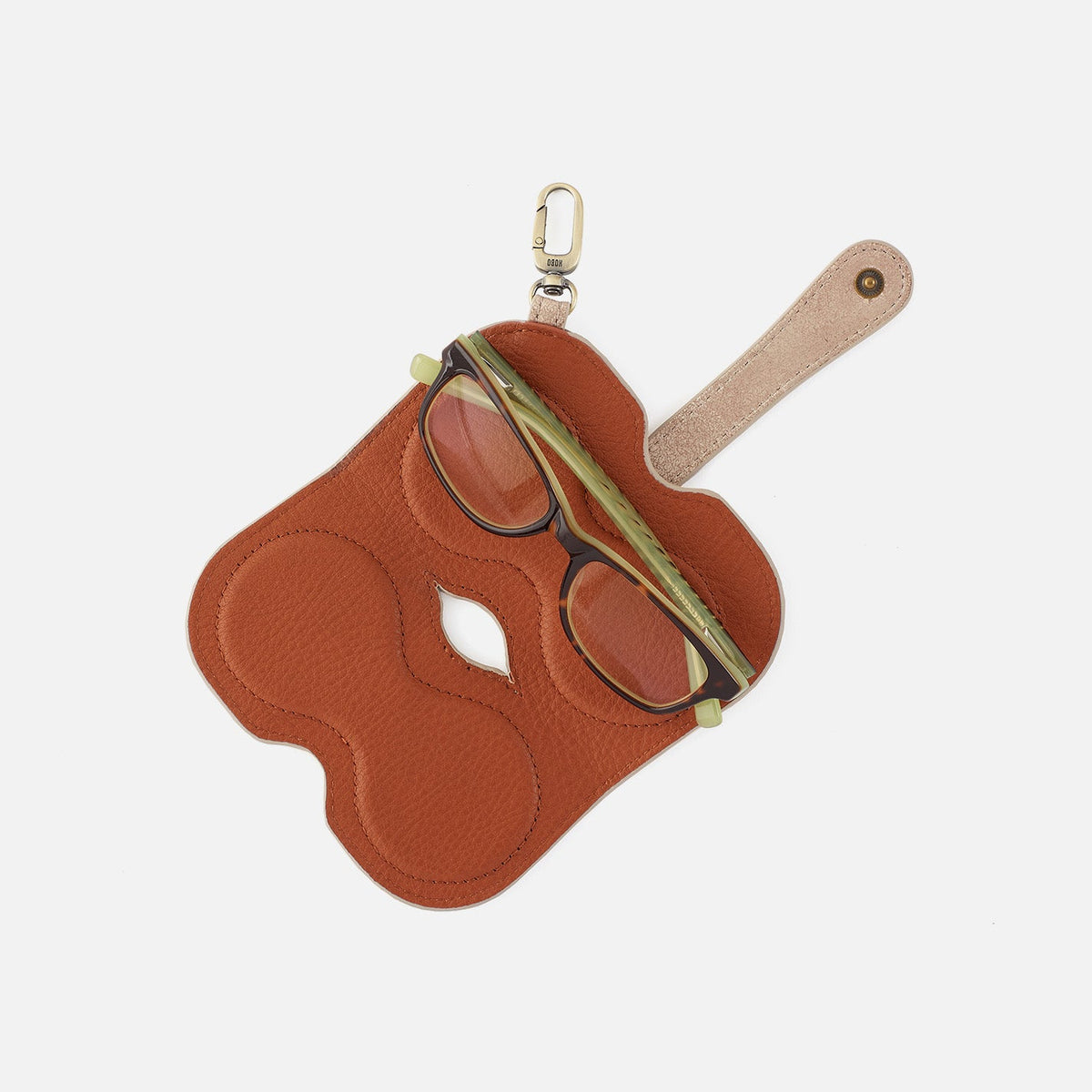 Blink Glasses Holder In Buffed Leather - Gilded Beige | HOBO