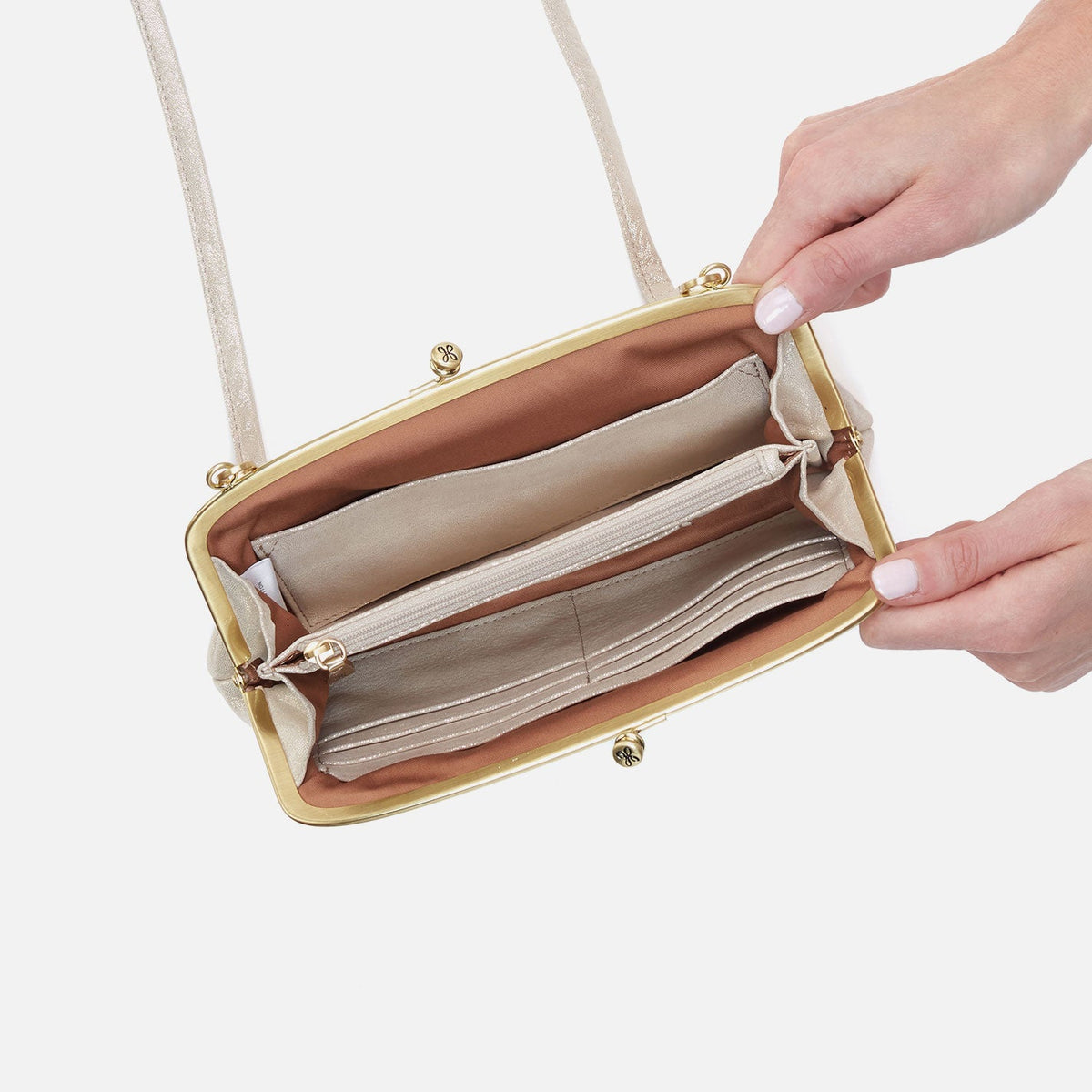 Cora Wallet Crossbody In Metallic Leather - Sand Shimmer | HOBO