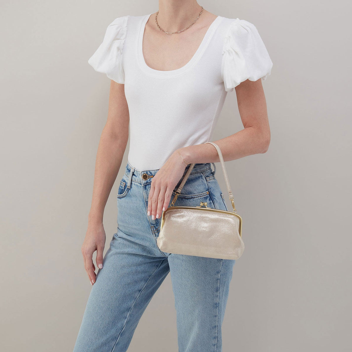 Cora Wallet Crossbody In Metallic Leather - Sand Shimmer | HOBO