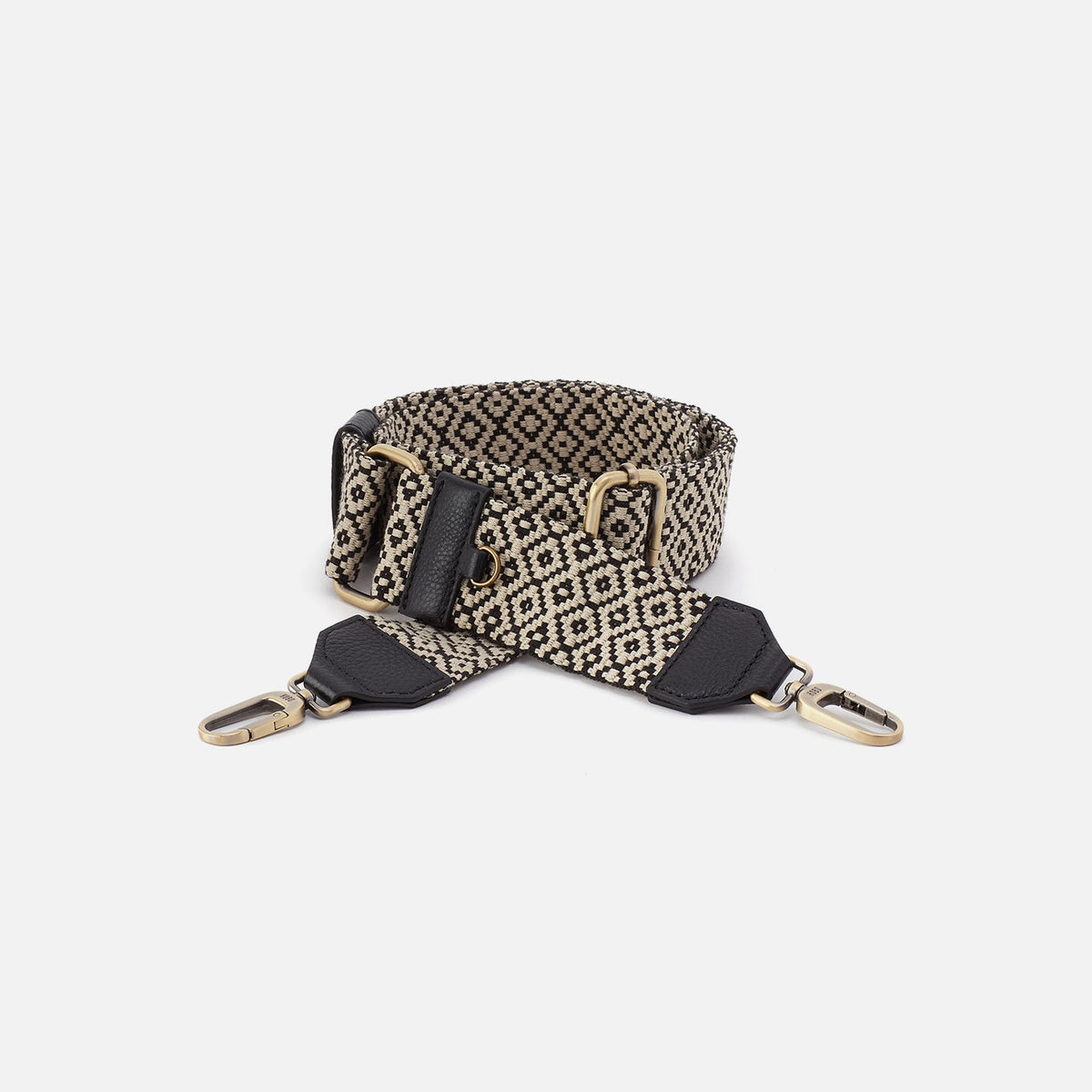 Webbing Strap In Webbing Fabric With Pebbled Leather Trim - Black | HOBO