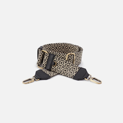 Webbing Strap In Webbing Fabric With Pebbled Leather Trim - Black | HOBO