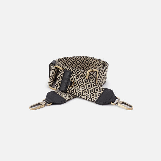 Webbing Strap In Webbing Fabric With Pebbled Leather Trim - Black | HOBO