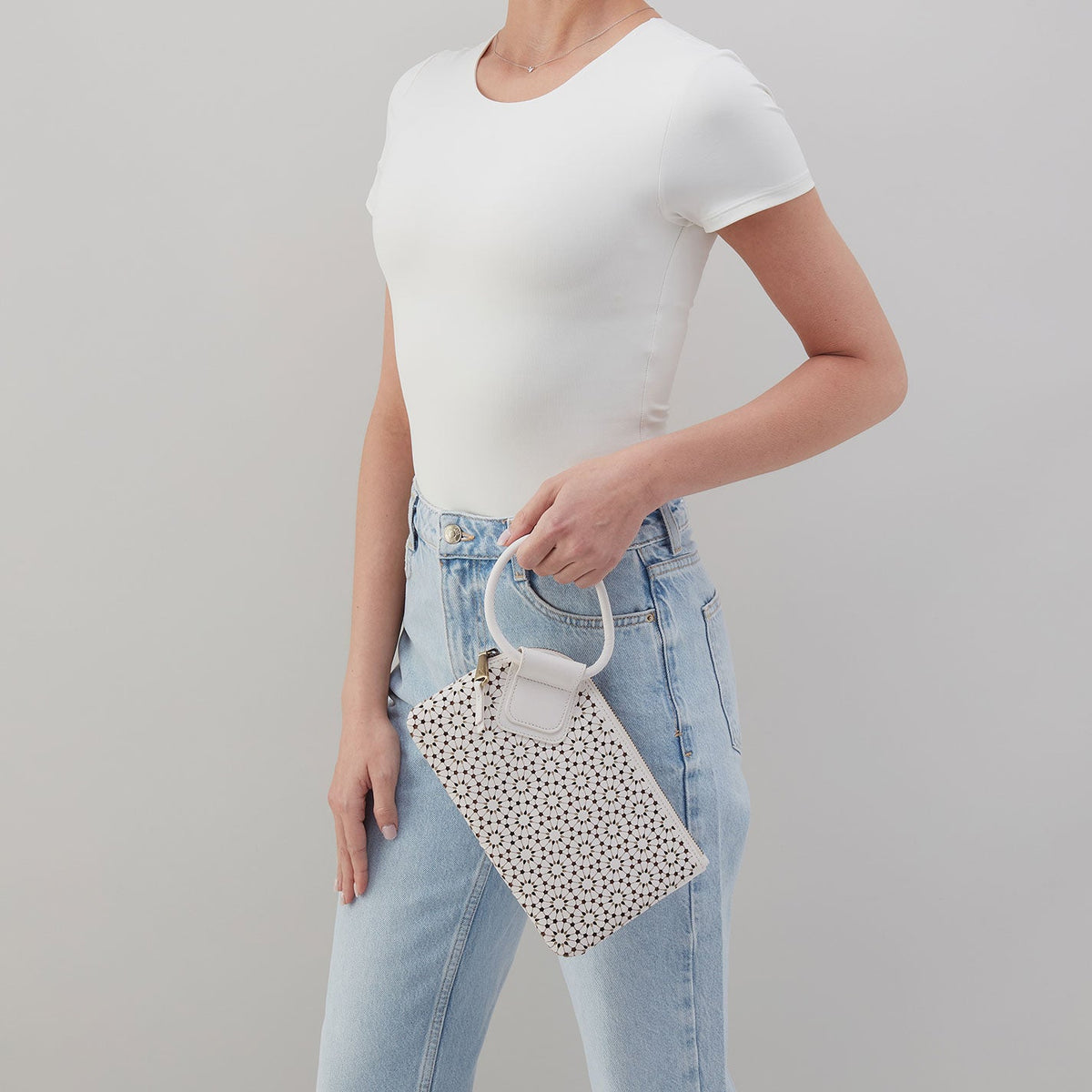 Sable Wristlet In Perforated Leather - Ecru Daisy Perf | HOBO