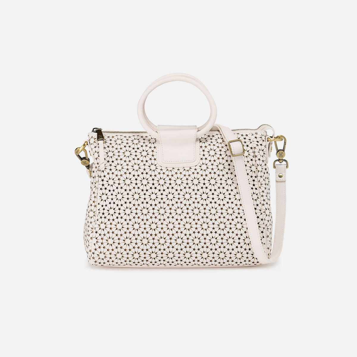 Sheila Medium Satchel In Perforated Leather - Ecru Daisy Perf | HOBO