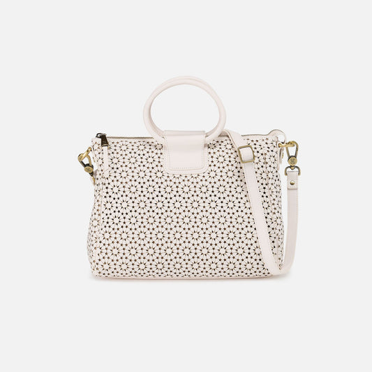 Sheila Medium Satchel In Perforated Leather - Ecru Daisy Perf | HOBO