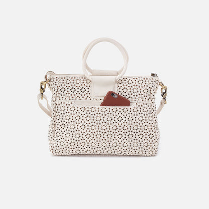 Sheila Medium Satchel In Perforated Leather - Ecru Daisy Perf | HOBO