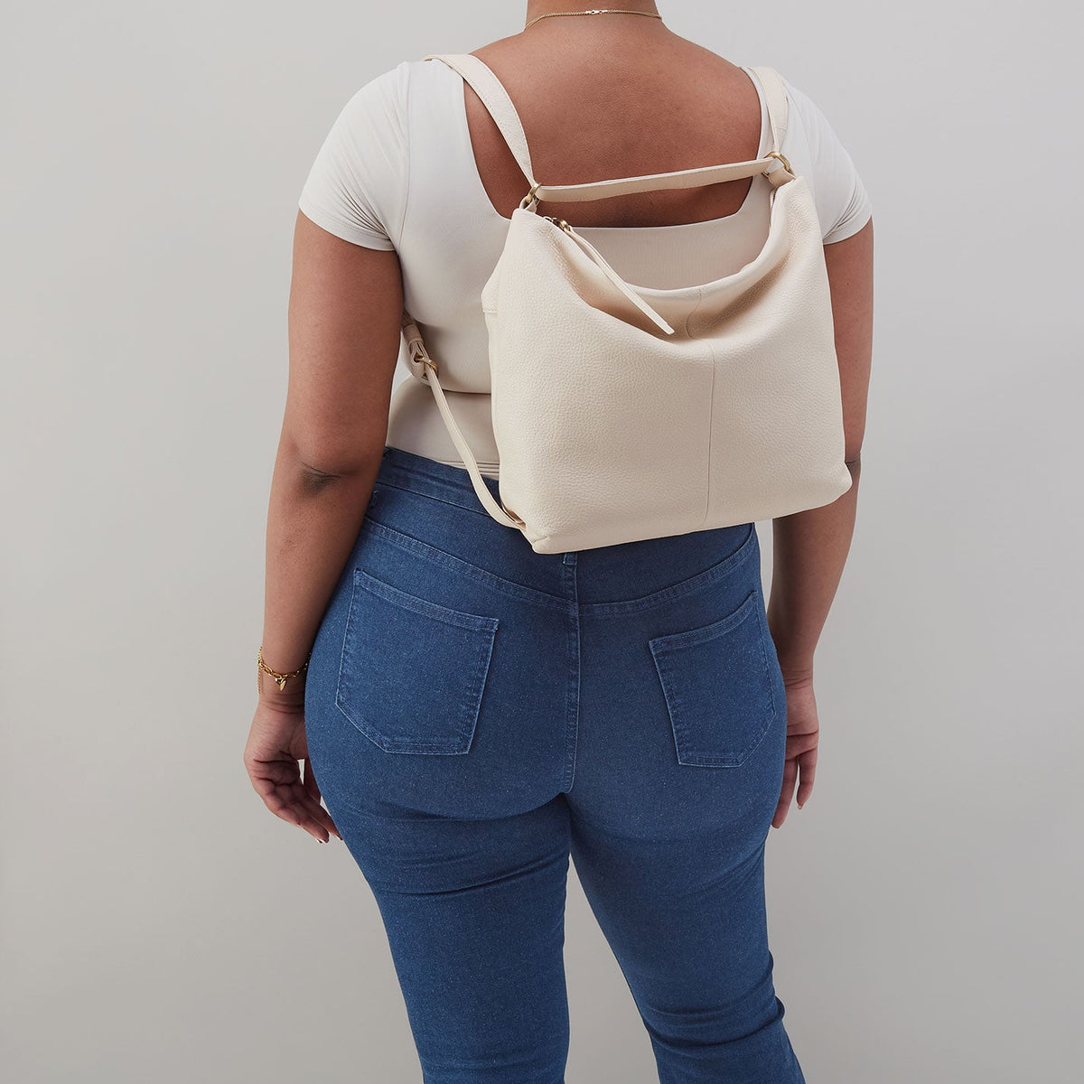Emily Convertible Backpack In Pebbled Leather - Cream | HOBO