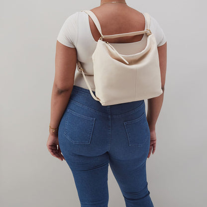 Emily Convertible Backpack In Pebbled Leather - Cream | HOBO