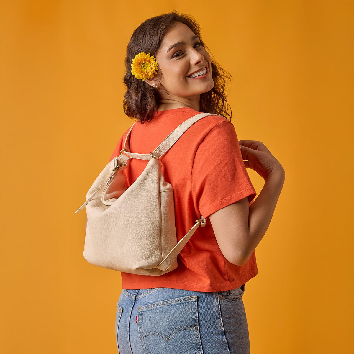 Emily Convertible Backpack In Pebbled Leather - Porcini | HOBO