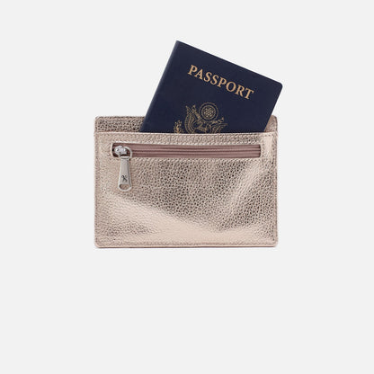 Euro Slide Card Case In Metallic Leather - Cameo Quartz | HOBO