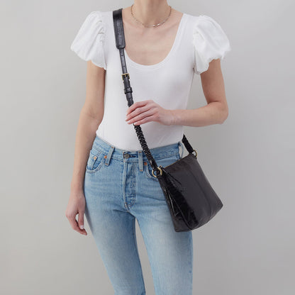 Lasso Medium Crossbody In Polished Leather - Black | HOBO