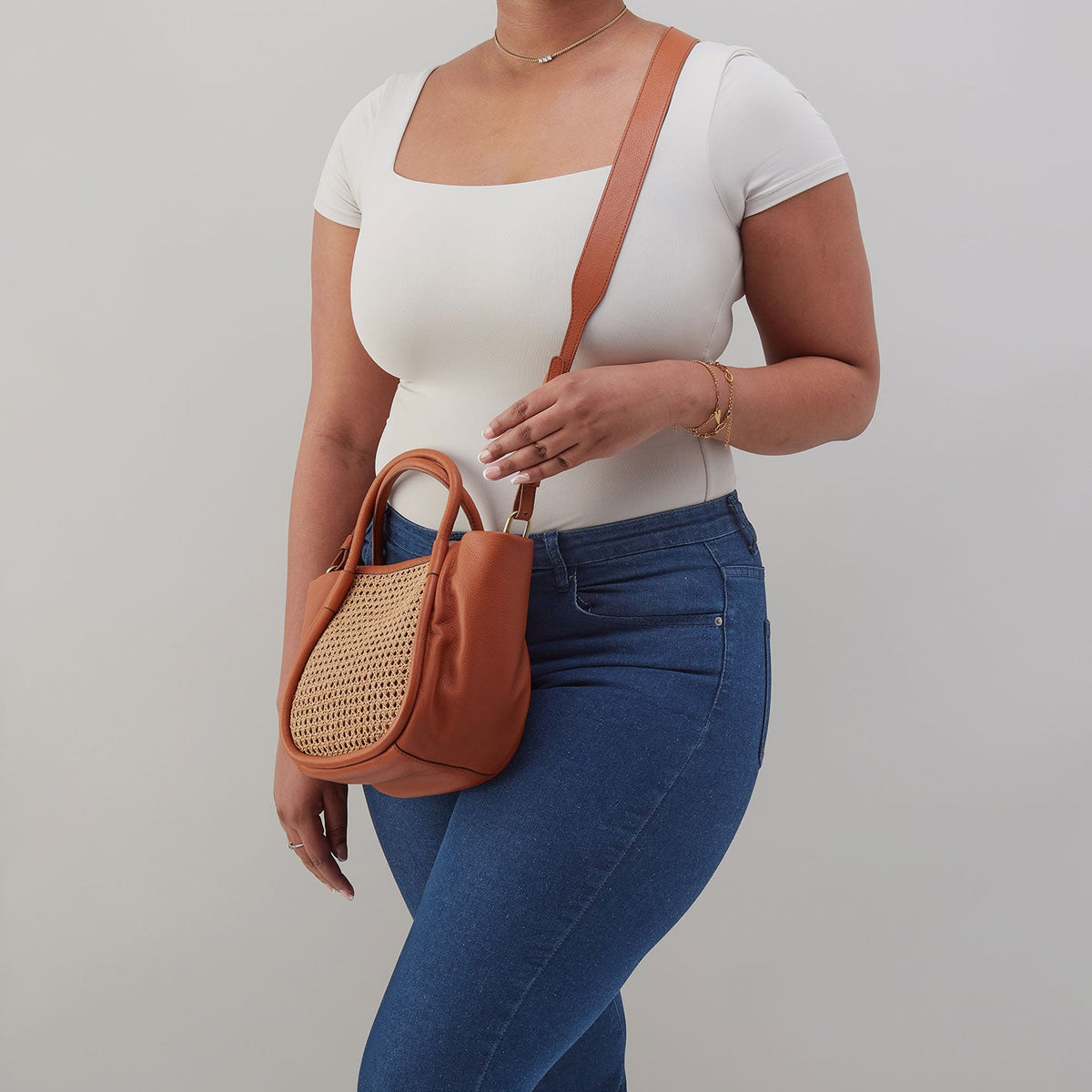 Margot Satchel In Pebbled Leather - Burnished Caramel Caning | HOBO