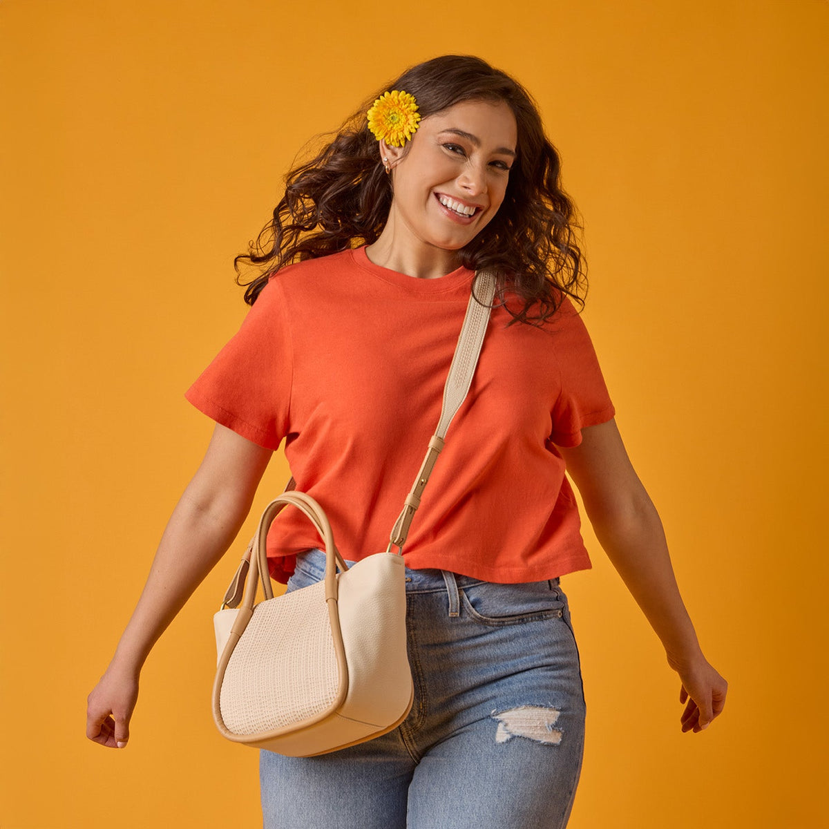 Margot Satchel In Pebbled Leather - Cream | HOBO