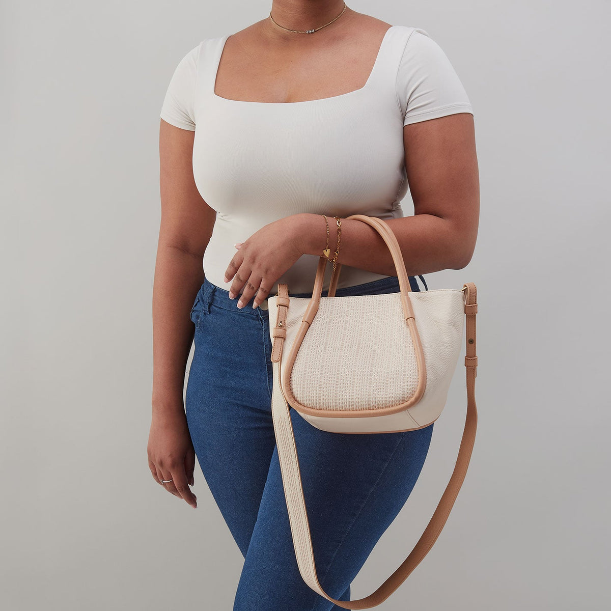 Margot Satchel In Pebbled Leather - Cream | HOBO