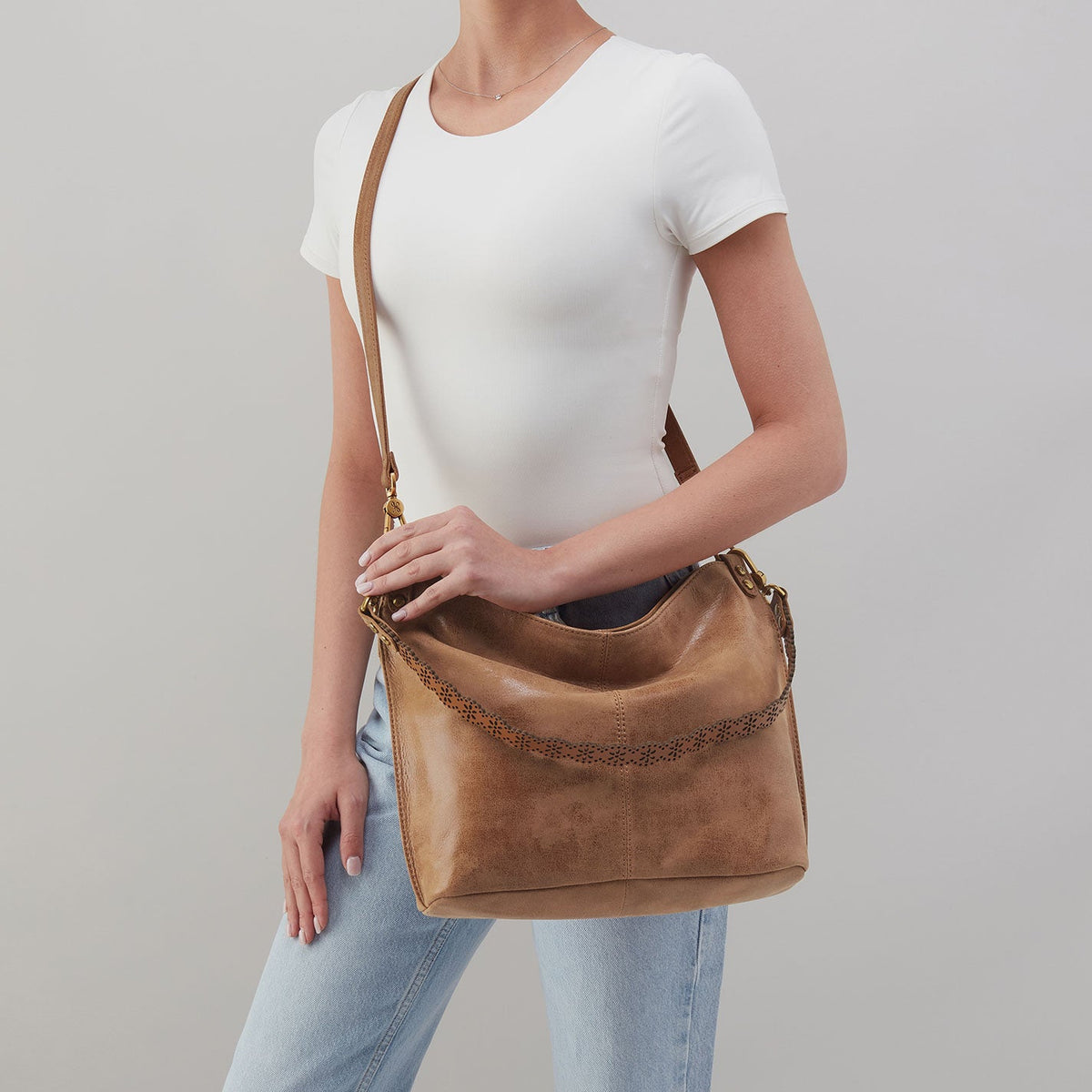 Pier Shoulder Bag In Buffed Leather - Whiskey | HOBO