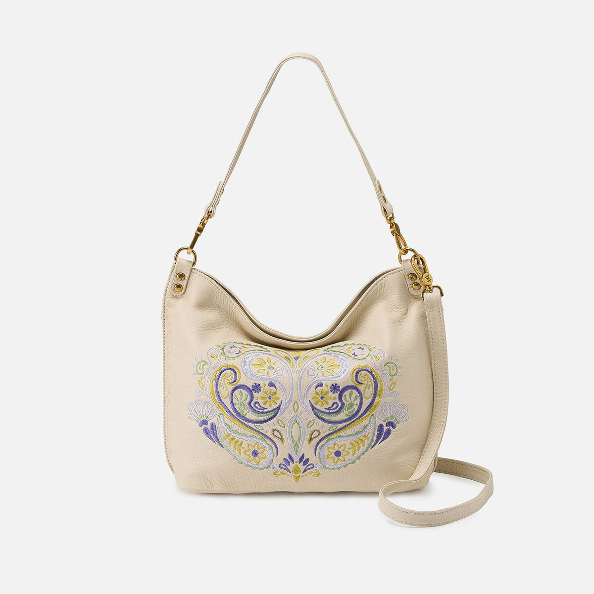 Pier Shoulder Bag In Pebbled Leather - Embroidered Birch | HOBO