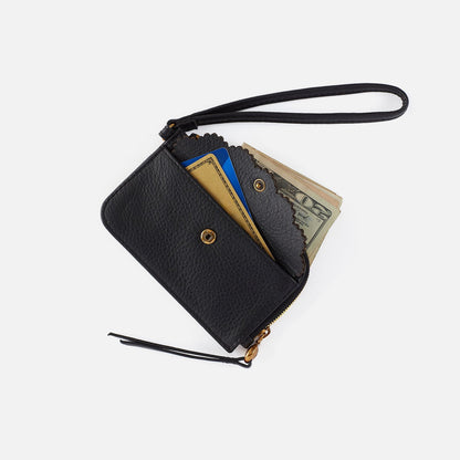 Tabby Card Wristlet In Pebbled Leather - Black | HOBO