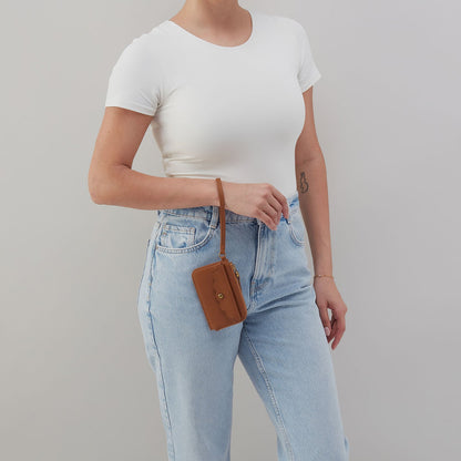 Tabby Card Wristlet In Pebbled Leather - Warm Honey | HOBO