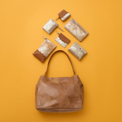 Tabby Flap Card Case In Metallic Leather - Saddle Stardust | HOBO