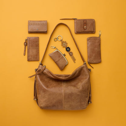 Tabby Zip Medium Wallet In Buffed Leather - Whiskey | HOBO
