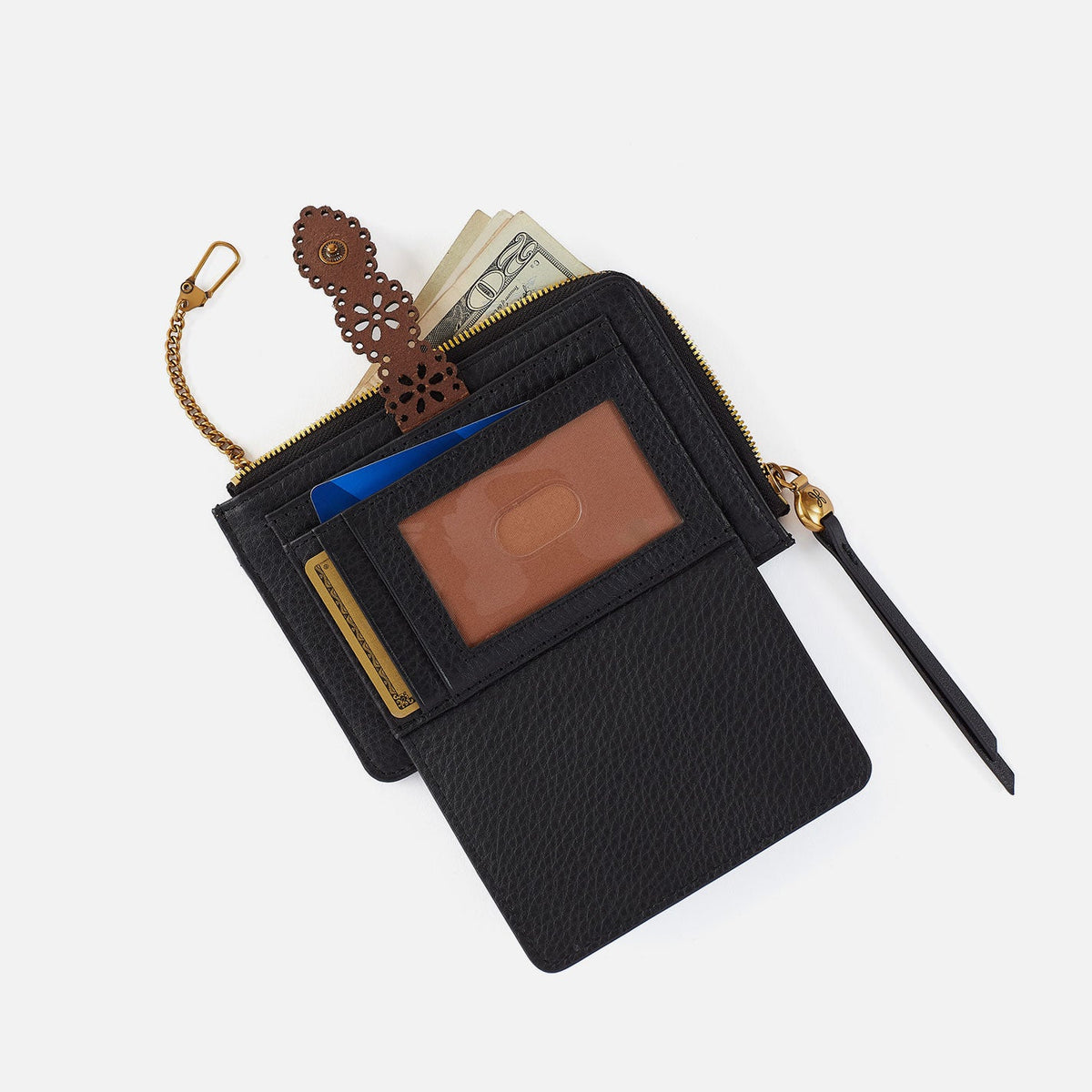 Tabby Zip Medium Wallet In Pebbled Leather - Black | HOBO